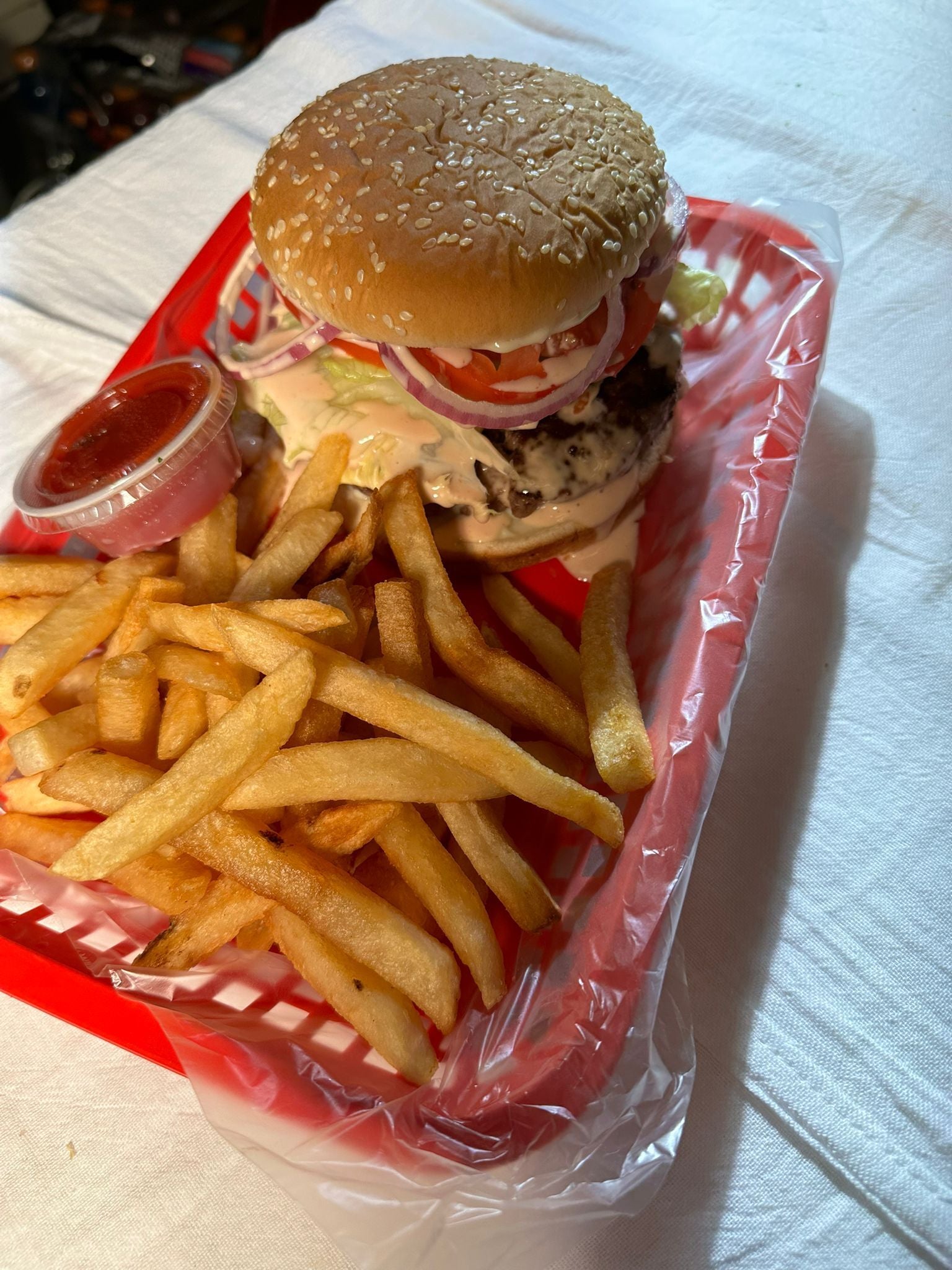 hamburger with fries